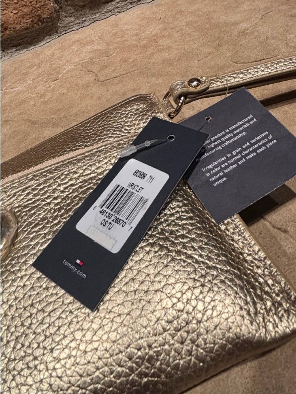 NWT Tommy Hilfiger Metallic Gold Leather Wristlet Clutch - Picture 6 of 8